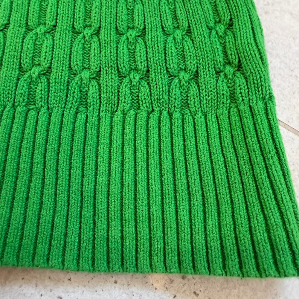 Tommy Hilfiger Kelly Green Cable-Knit Short Sleeve Sweater with Striped Trim /M - Picture 6 of 10